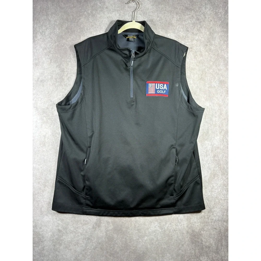 Core365 USA Golf Vest Mens Size XL Black Quarter Zip Windbreaker Outdoor Travel